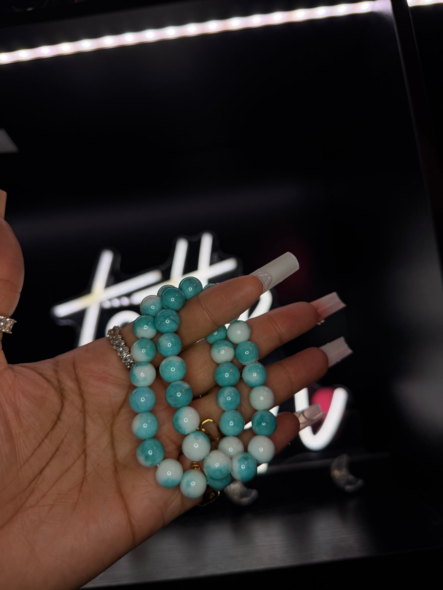 Beach Wave Teal 10mm Beaded Bracelet