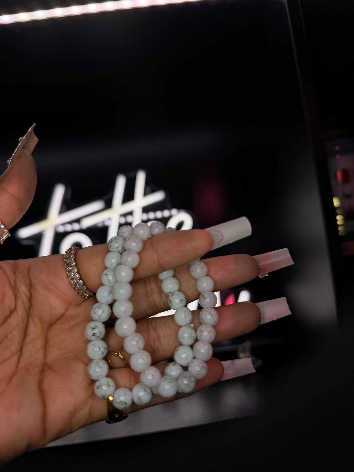 Marble White 6mm Beaded Bracelet