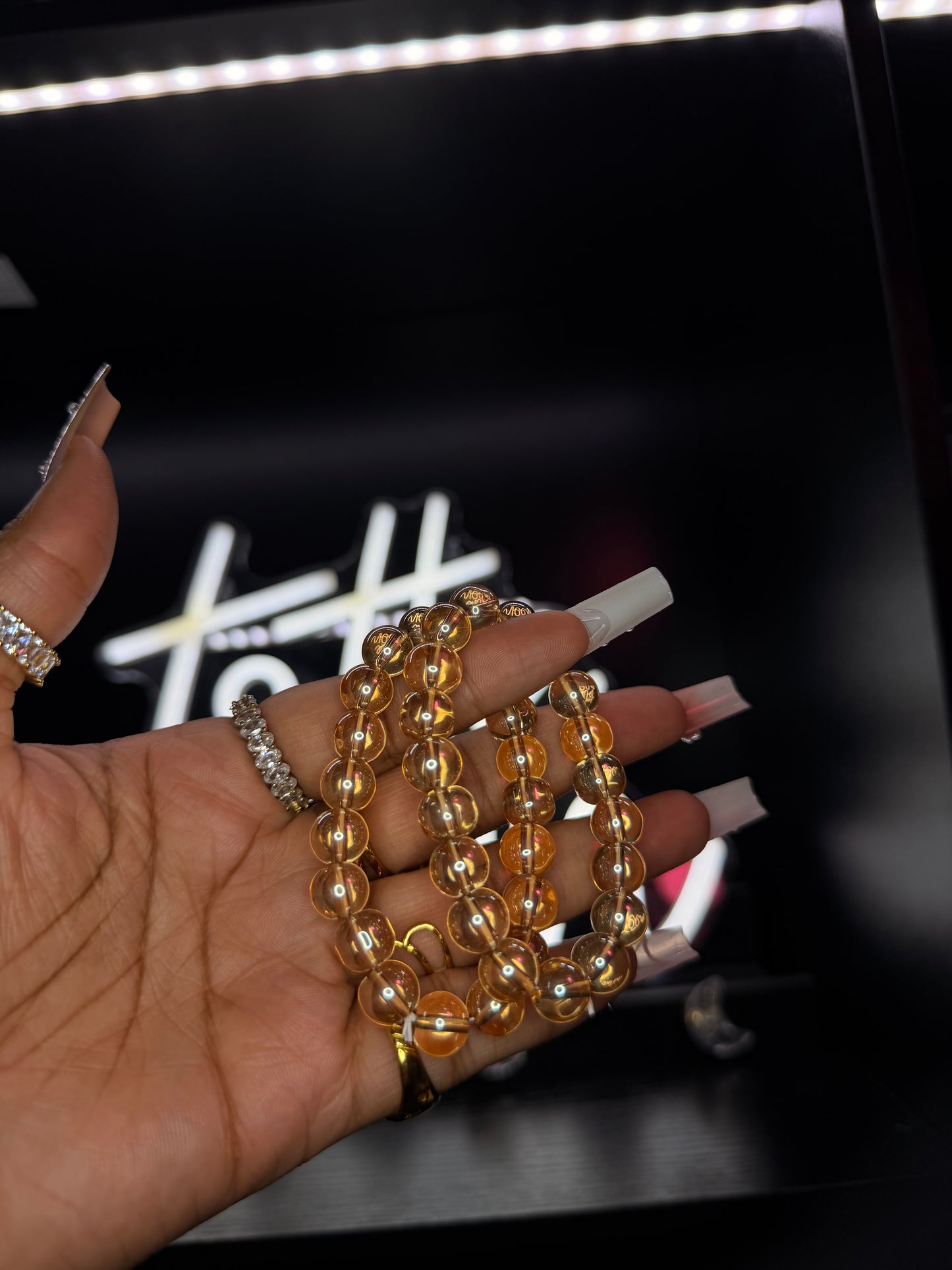 Gold Tint 10mm Beaded Bracelet