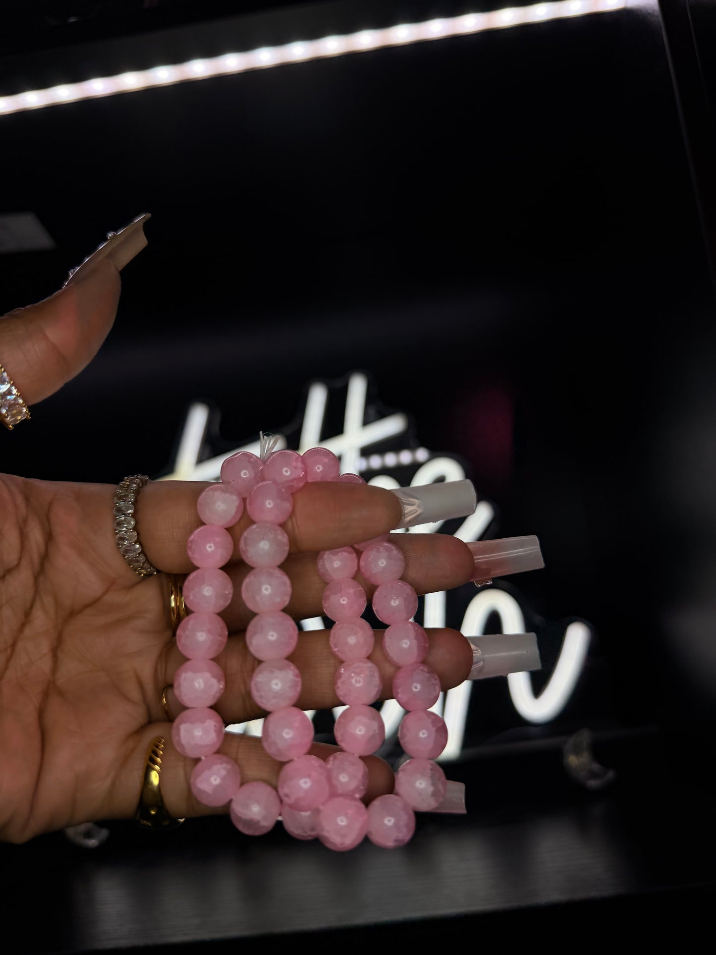 Marble Pink 10mm Beaded Bracelet