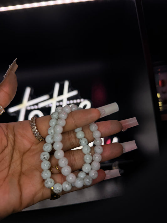 Marble White 6mm Beaded Bracelet