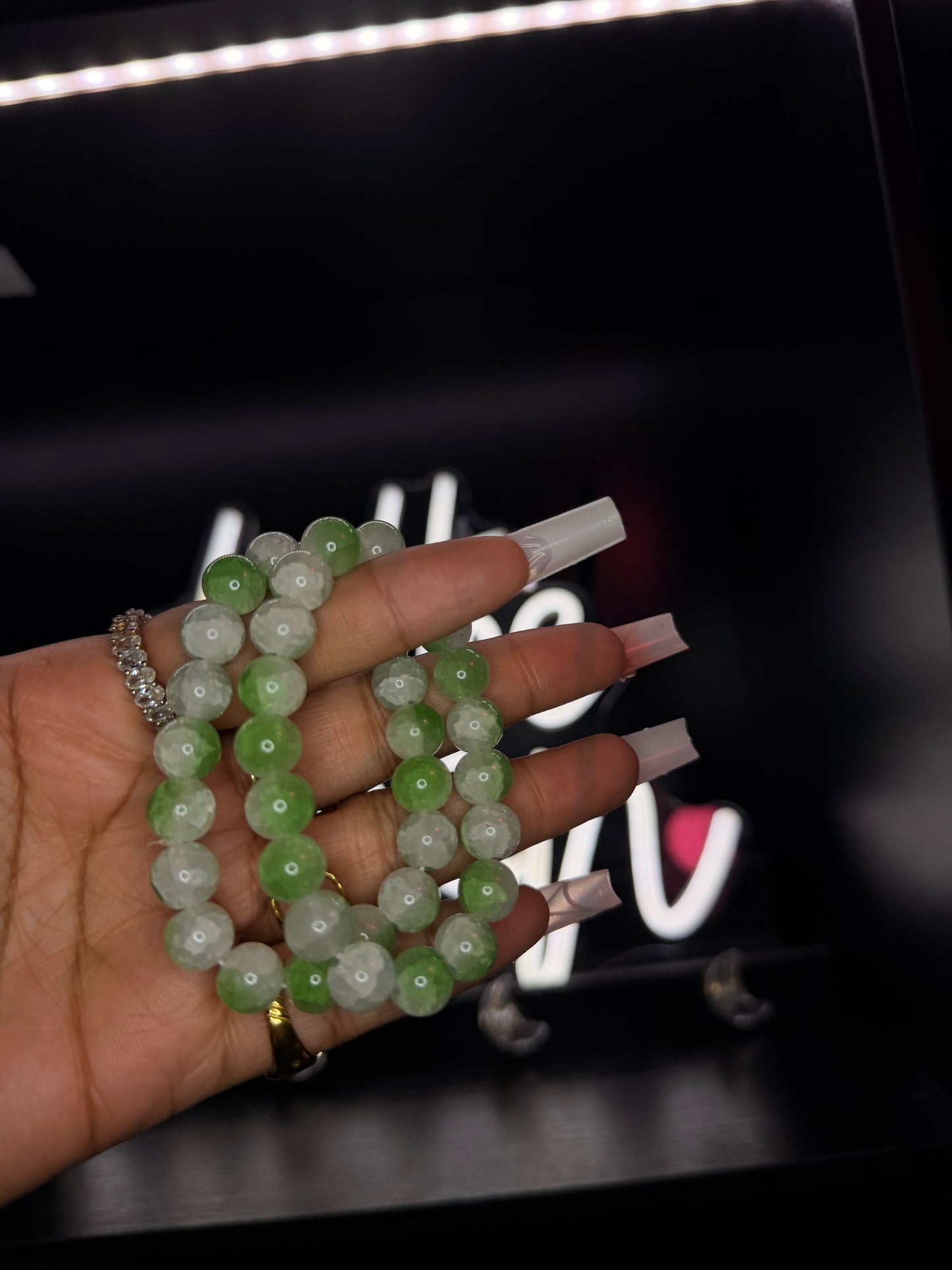 Marble Green 10mm Beaded Bracelet